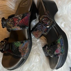 Dansko Slides Leather Iridescent Python pattern
